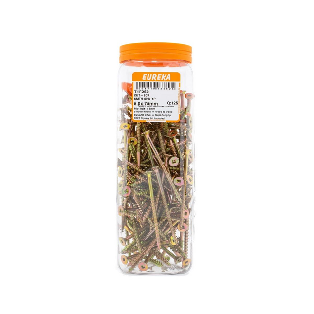 EUREKA Cut-Screw Smooth Shank Yellow Passivated 5 x 75mm Q:125 T1F250